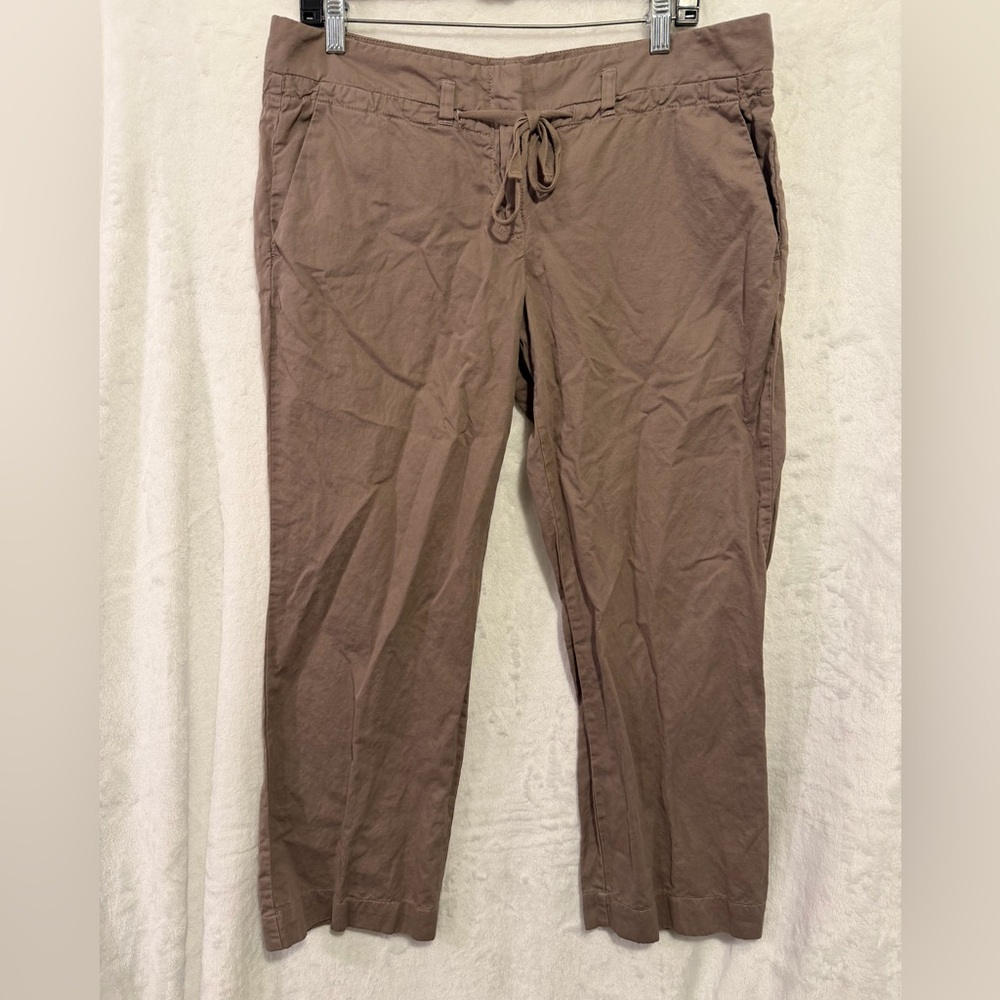 J Crew Linen Cotton Blend Pants Womens 12 City Fit Brown Capri Crop Dress Up
